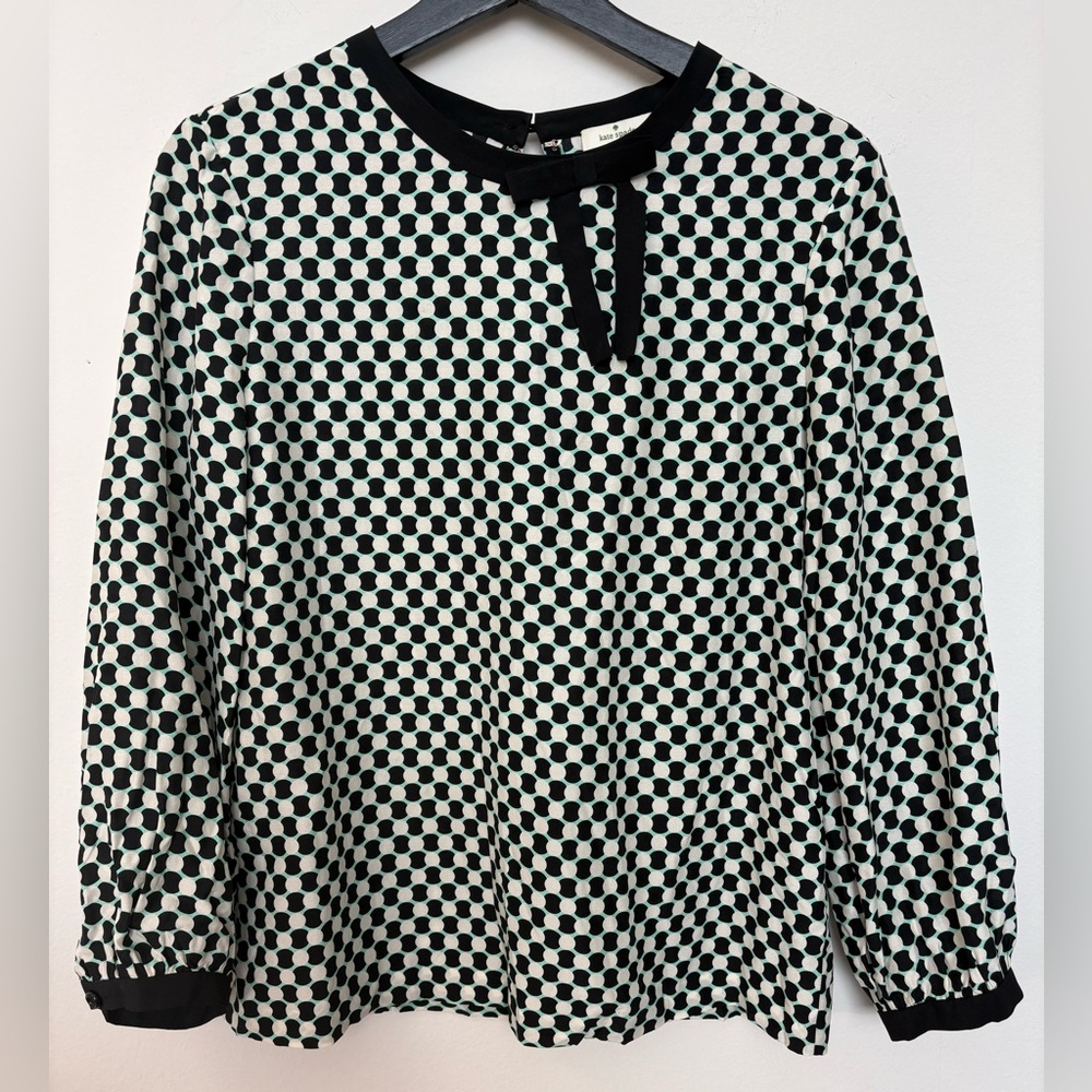 NWOT Kate Spade New York Silk Long Sleeve Geo Print Blouse Size S Sku#114